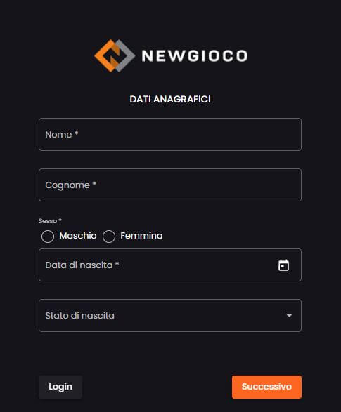 registrarsi a newgioco step1