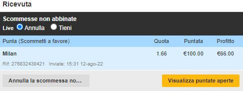 scommessa non abbinata betfair exchange